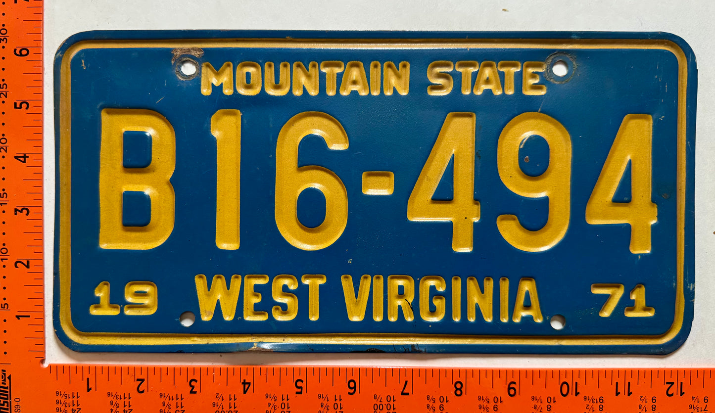 1971 West Virginia #B16-494 Truck License Plate