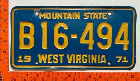 1971 West Virginia #B16-494 Truck License Plate