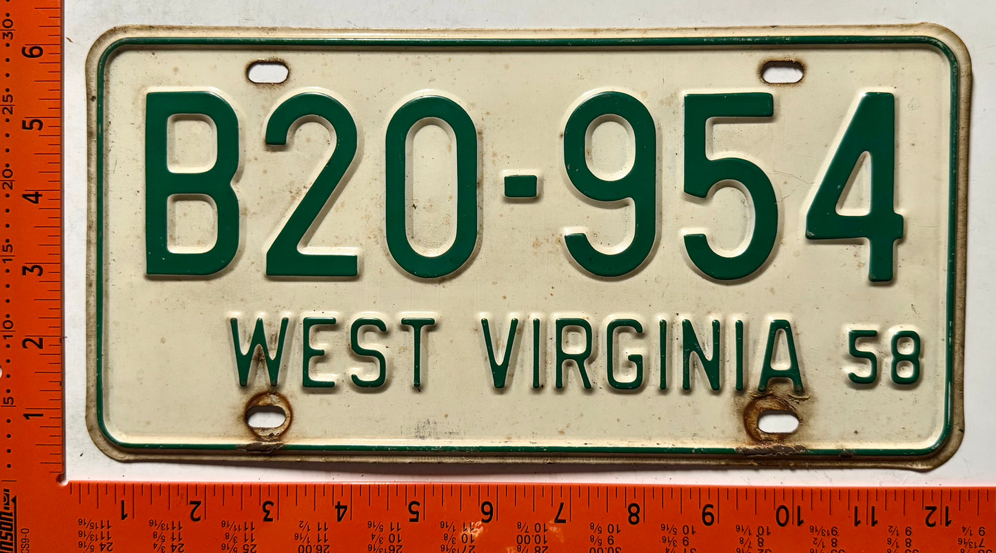 1958 West Virginia #B20-954 Truck License Plate