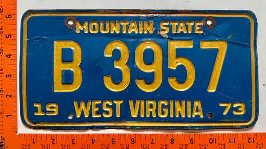 1973 West Virginia #B 3957 Truck License Plate