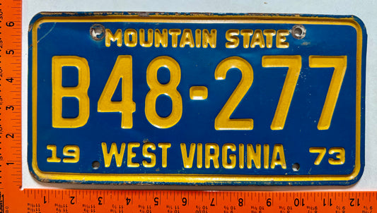 1973 West Virginia #B48-277 Truck License Plate
