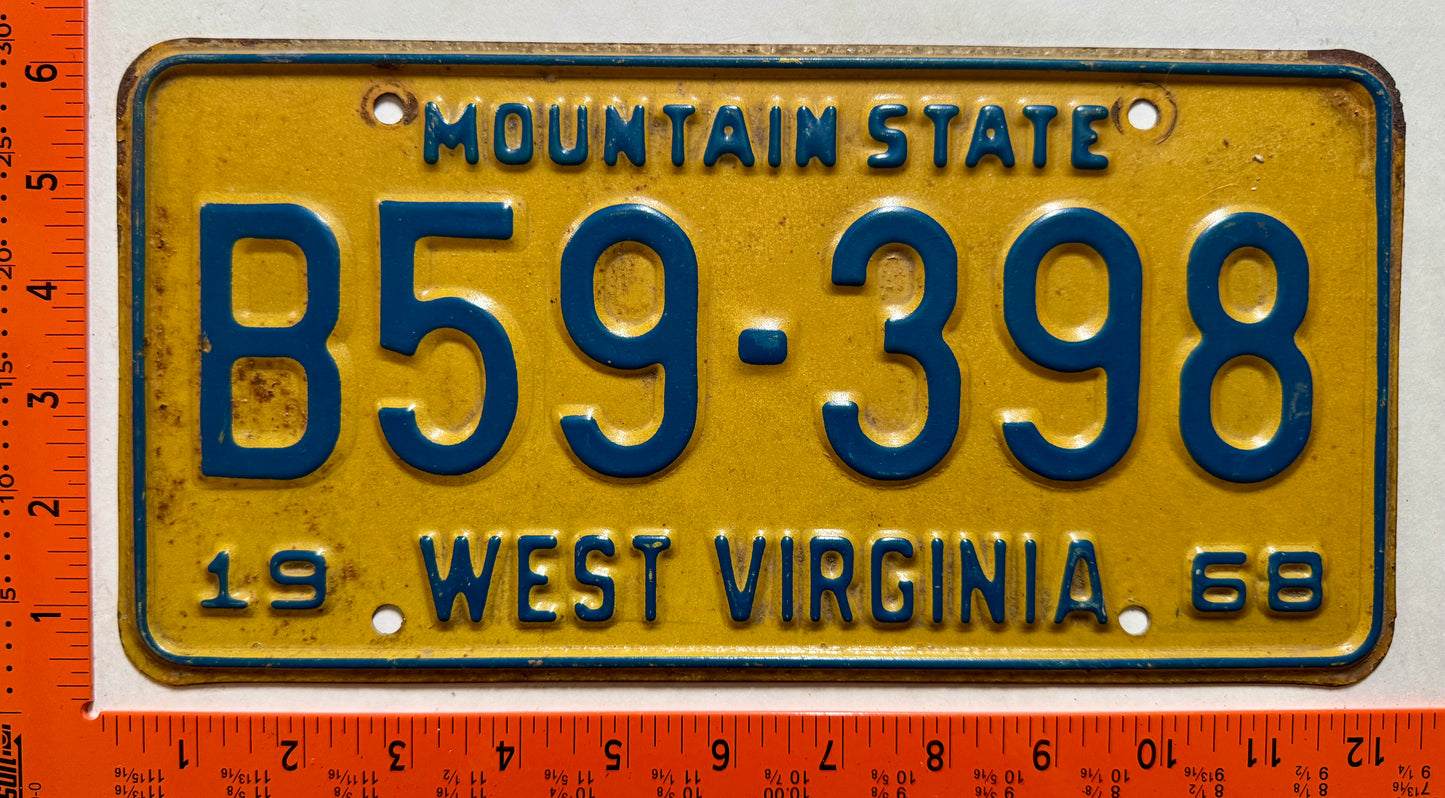 1968 West Virginia #B59-398 Truck License Plate
