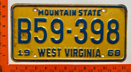 1968 West Virginia #B59-398 Truck License Plate