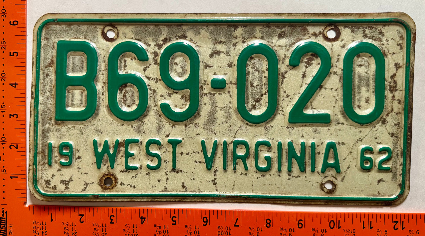1962 West Virginia #B69-020 Truck License Plate