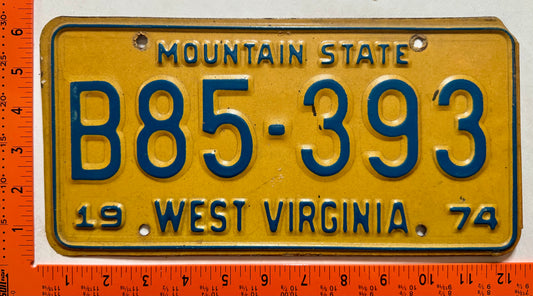 1974 West Virginia #B85-393 Truck License Plate