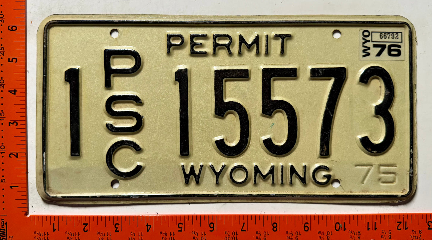 1976 Wyoming #1 15573 PSC Permit Truck License Plate