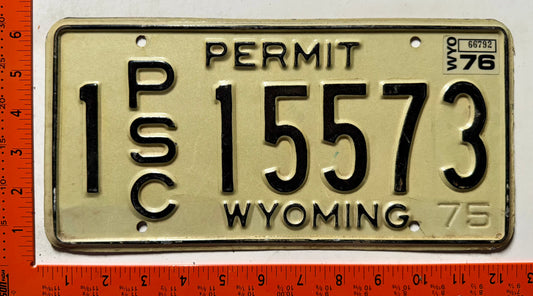 1976 Wyoming #1 15573 PSC Permit Truck License Plate