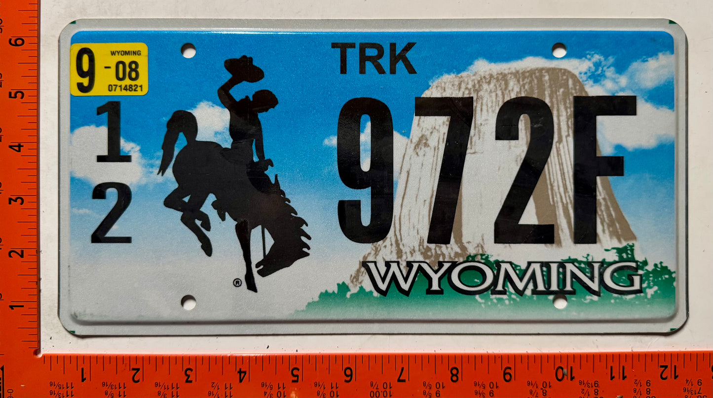 2008 Wyoming #1/2 972F Truck License Plate