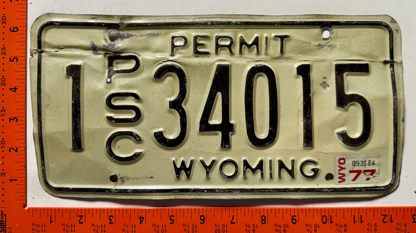 1977 Wyoming #1 34015 PSC Permit Truck License Plate