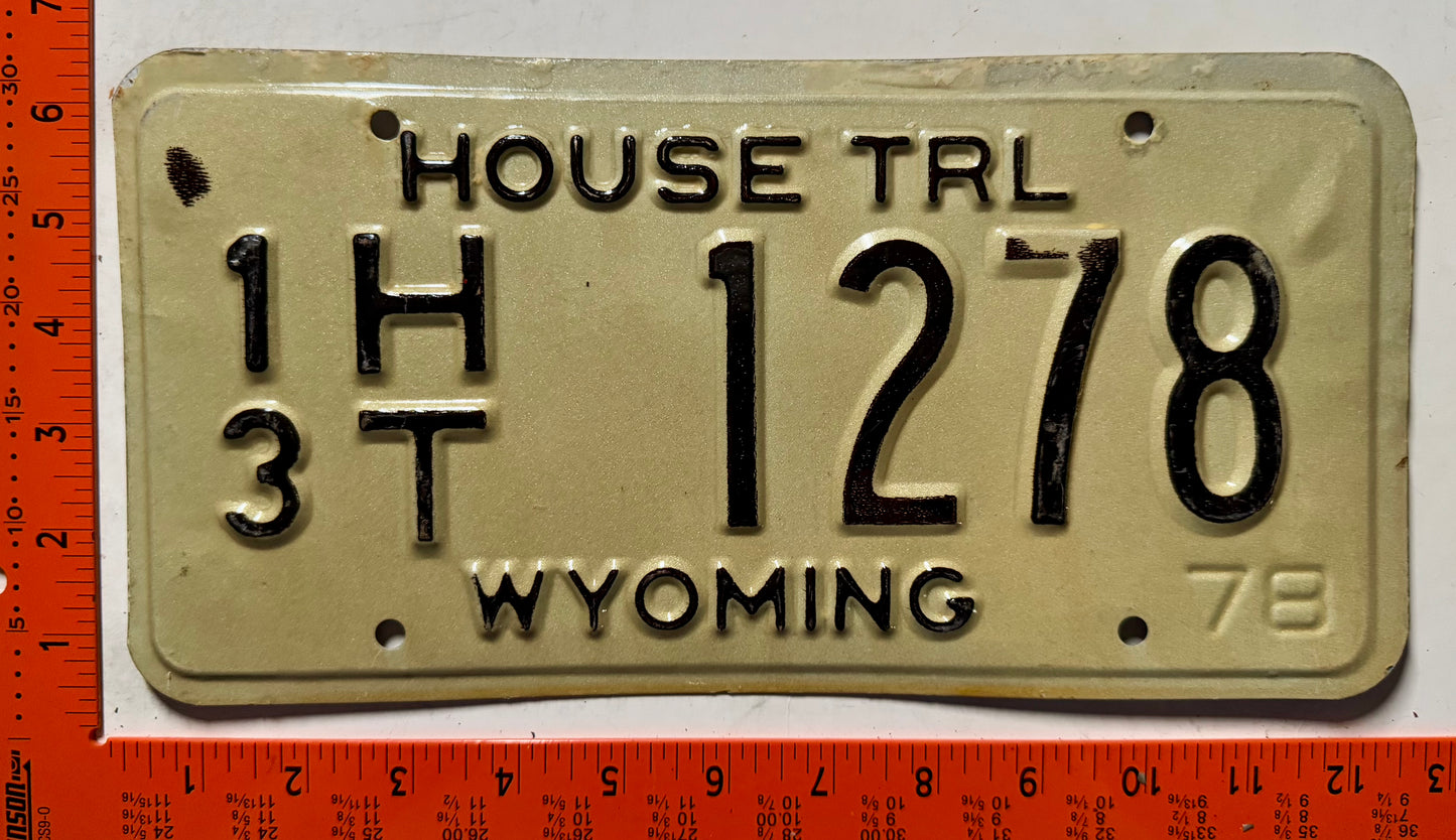 1978 Wyoming #1/3 H/T 1278 House Trailer License Plate