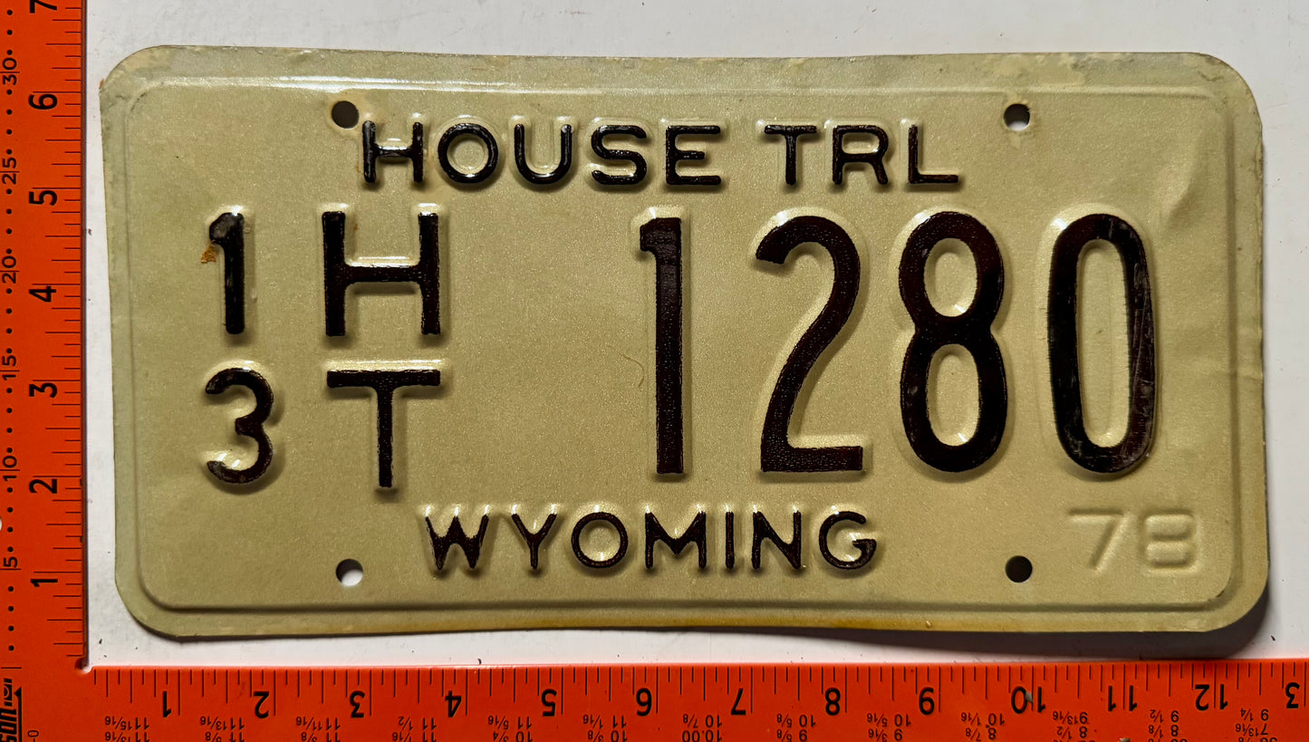 1978 Wyoming #1/3 H/T 1280 House Trailer License Plate
