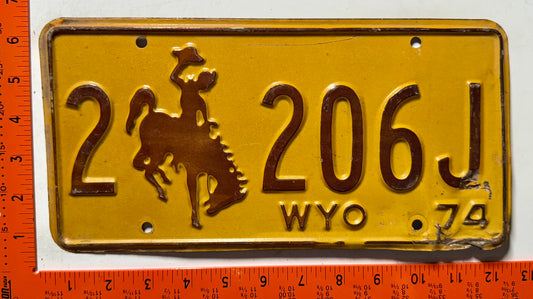 1974 Wyoming #2 206J Passenger License Plate