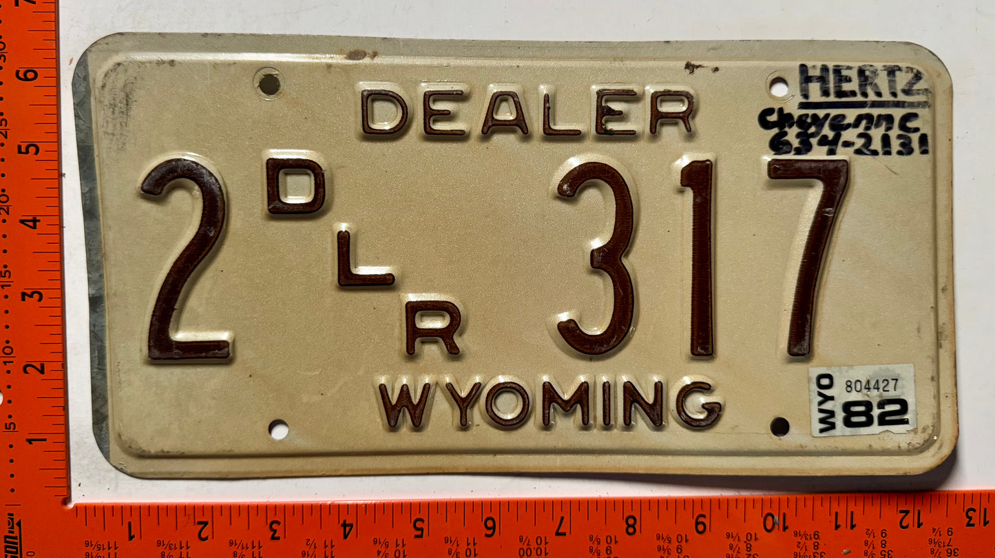 1982 Wyoming #2 317 Dealer License Plate