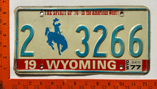 1977 Wyoming #2 3266 Passenger License Plate