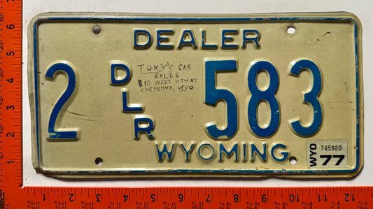 1977 Wyoming #2 583 Dealer License Plate