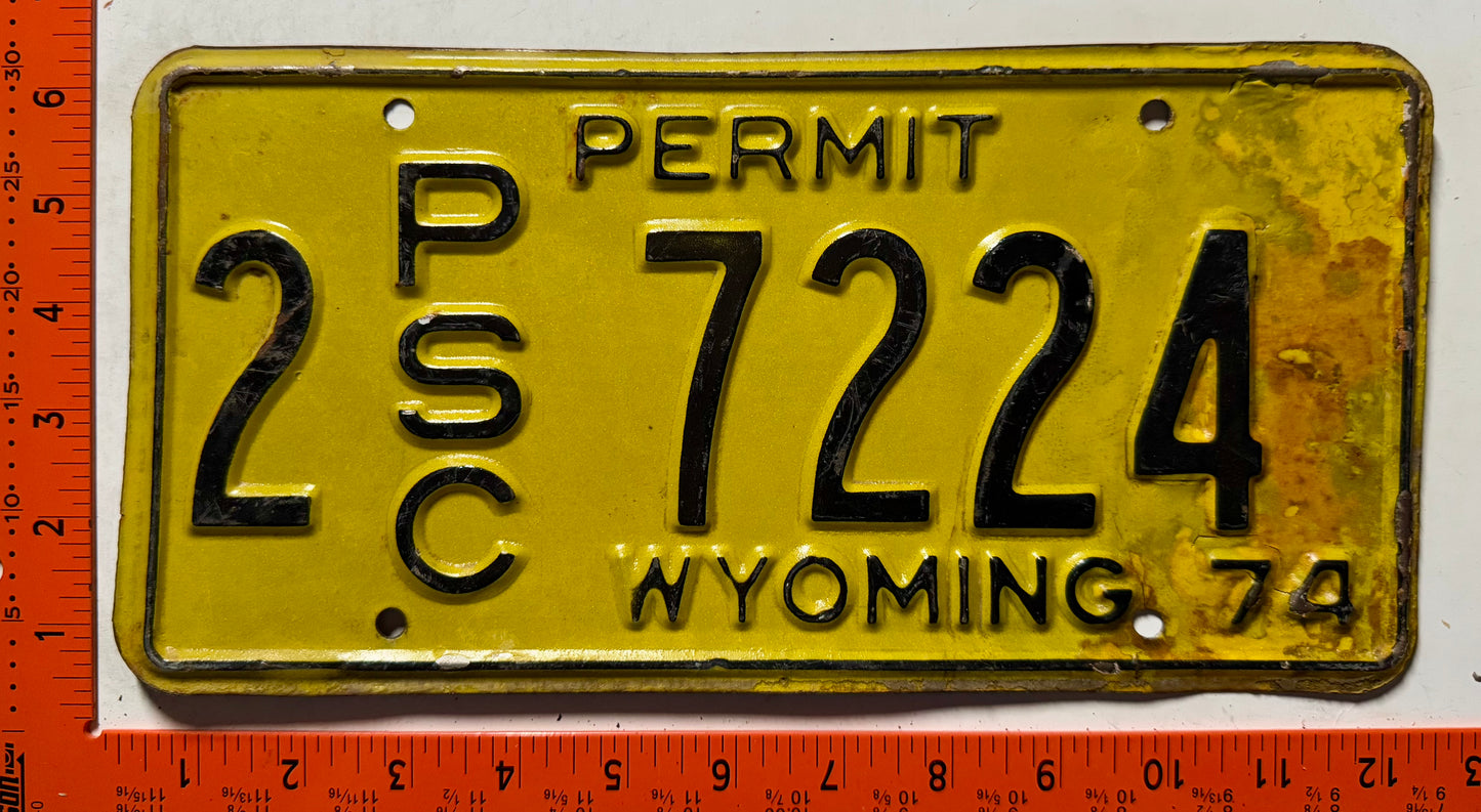 1974 Wyoming #2 7224 PSC Permit Truck License Plate