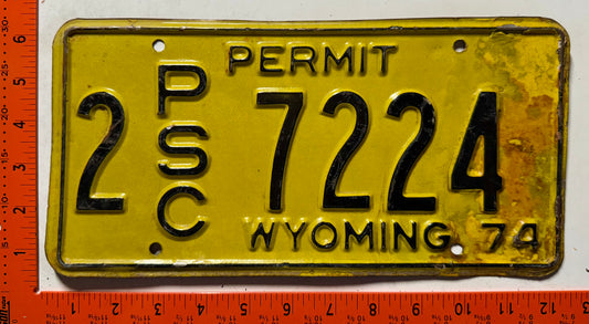 1974 Wyoming #2 7224 PSC Permit Truck License Plate