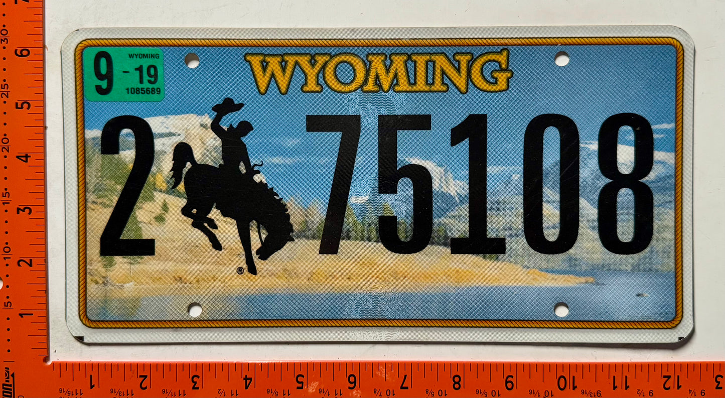 2019 Wyoming #2 75108 Passenger License Plate