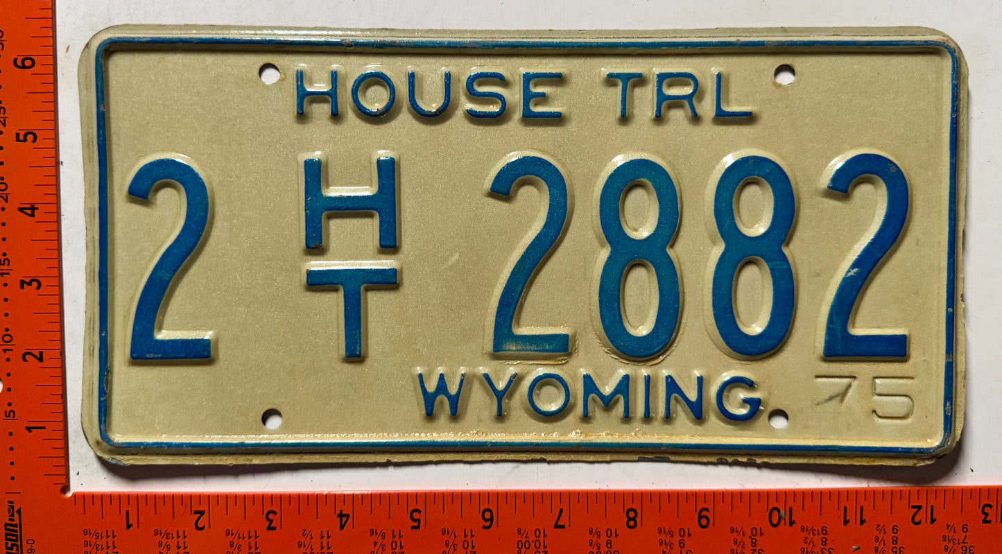 1975 Wyoming #2 H/T 2882 House Trailer License Plate