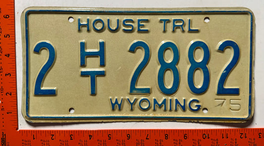 1975 Wyoming #2 H/T 2882 House Trailer License Plate