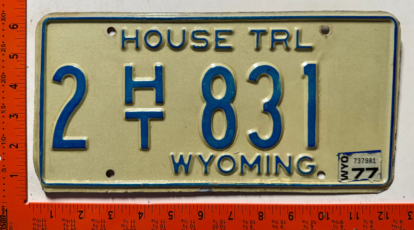 1977 Wyoming #2 H/T 831 House Trailer License Plate