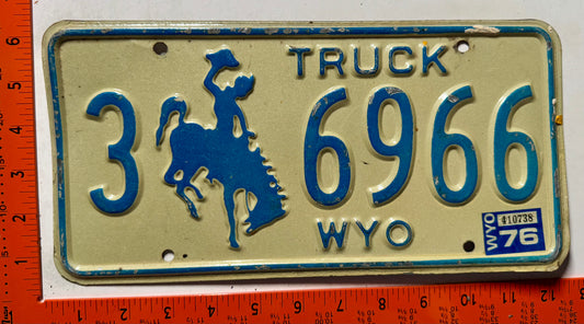 1976 Wyoming #3 6966 Truck License Plate