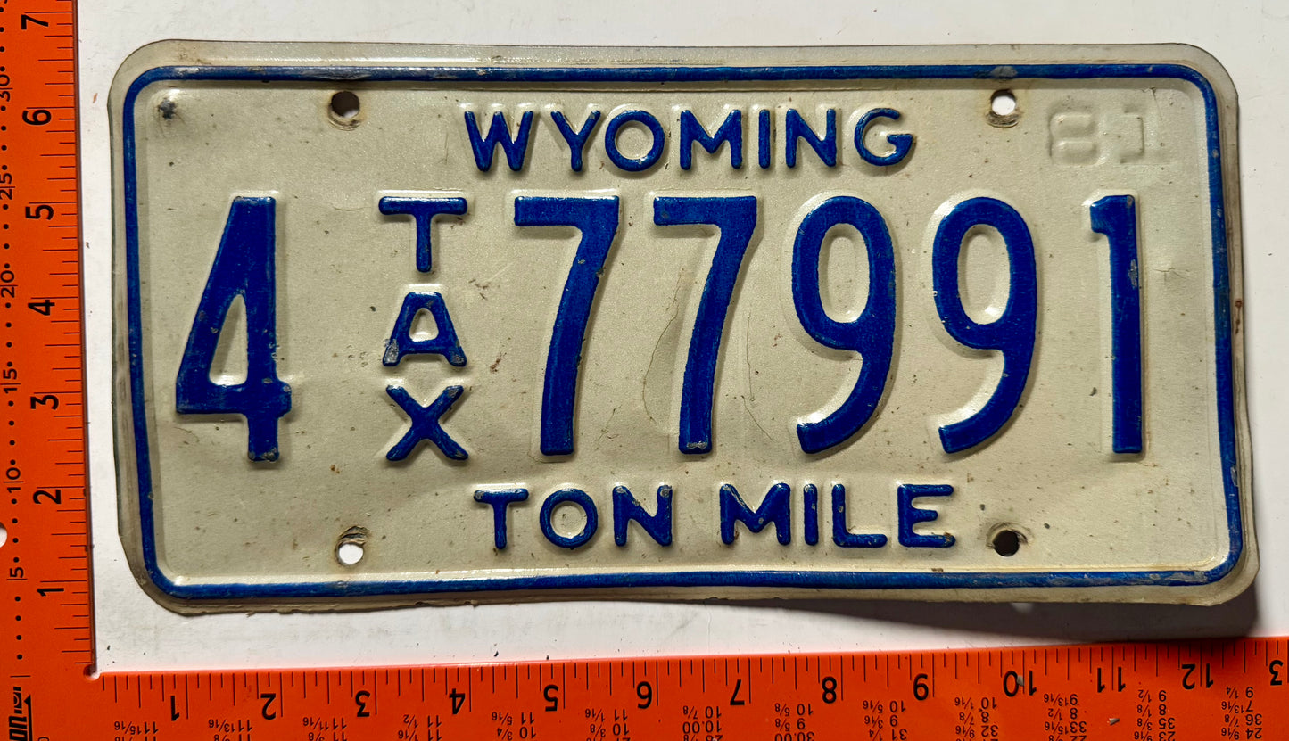 1981 Wyoming #4 77991 Ton Mile Tax Truck License Plate