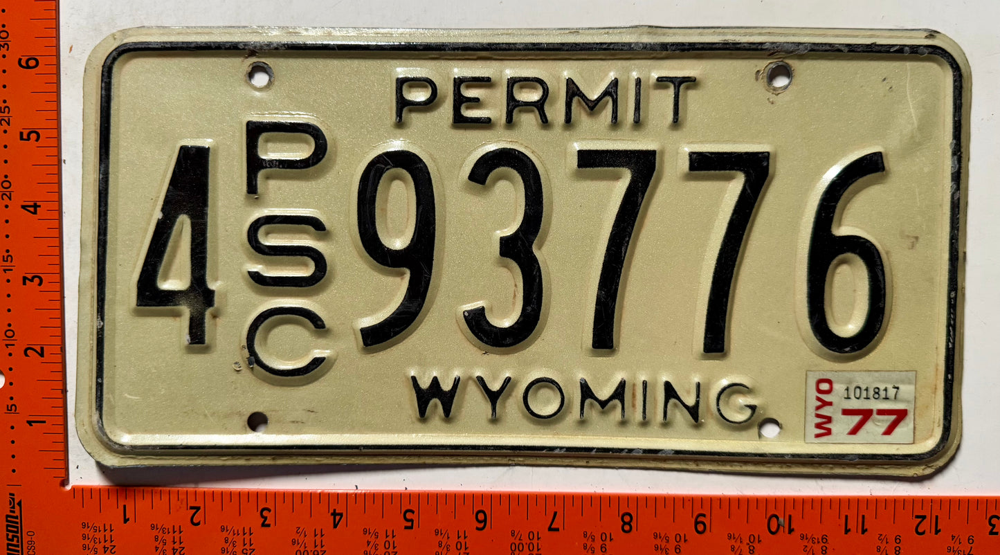 1977 Wyoming #4 93776 PSC Permit Truck License Plate