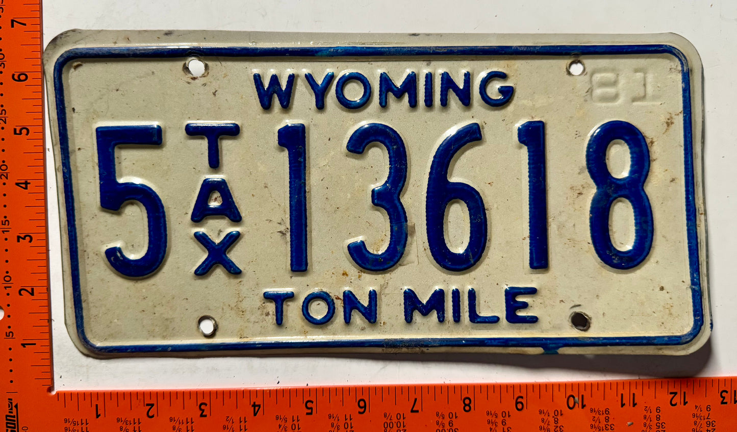 1981 Wyoming #5 13618 Ton Mile Tax Truck License Plate