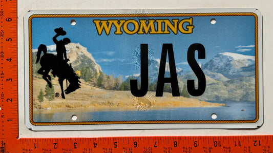 undated Wyoming #JAS Passenger Souvenir License Plate