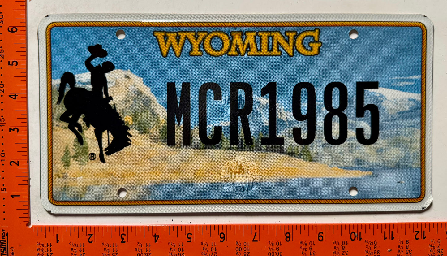 undated Wyoming #MCR1985 Passenger Souvenir License Plate