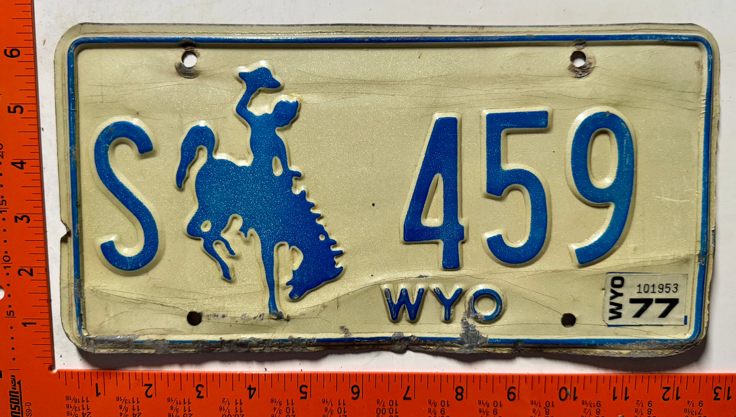 1977 Wyoming #S 459 State Owned License Plate