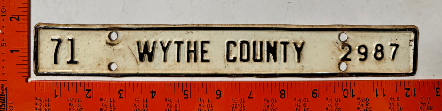 1971 Wythe County, Virginia #2987 License Plate