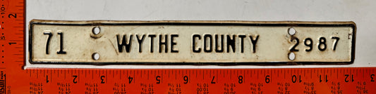 1971 Wythe County, Virginia #2987 License Plate