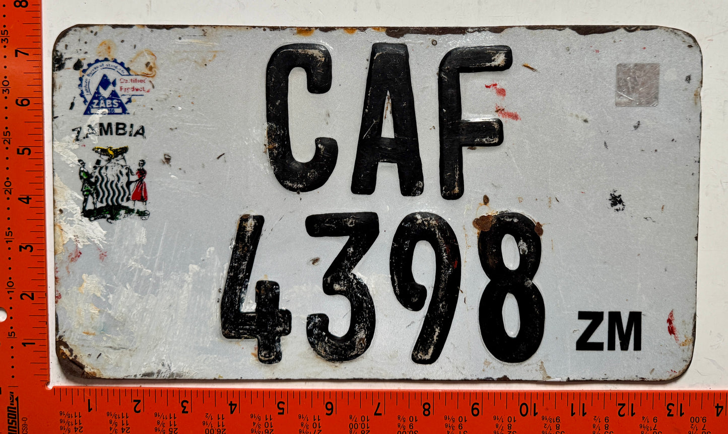 2000 series Zambia #CAF/4398 Passenger License Plate