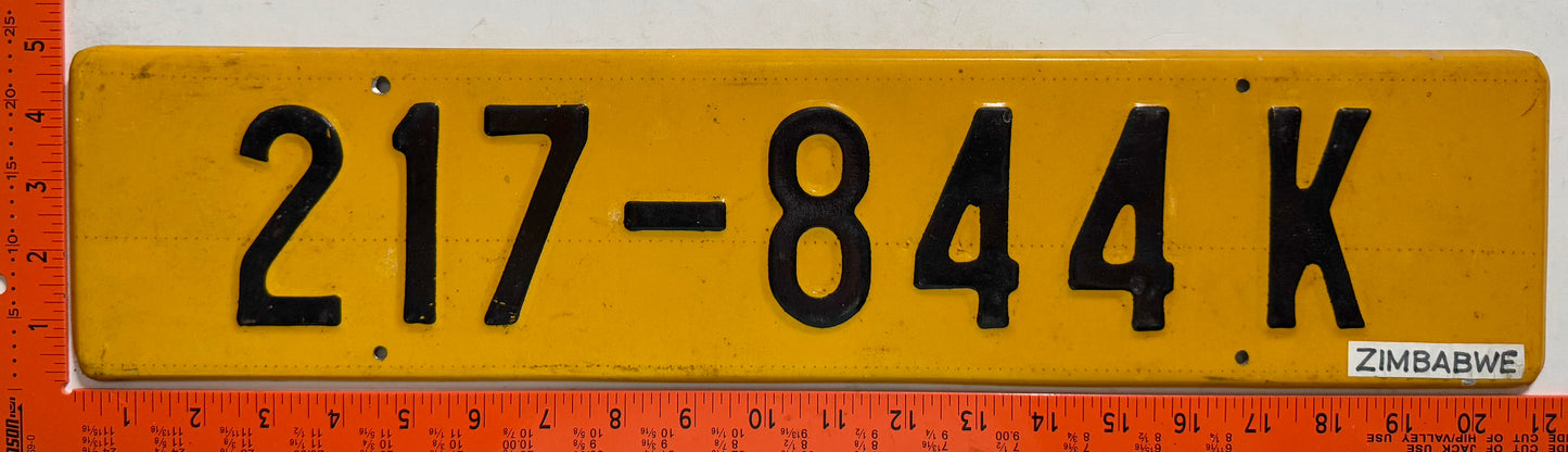 undated Zimbabwe #217-844K Passenger License Plate