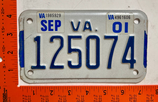 2001 Virginia #125074 Motorcycle License Plate