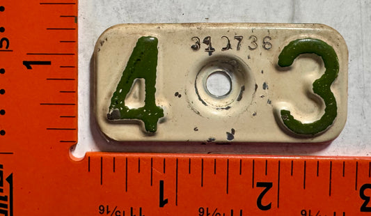 1943 Michigan #310736 Passenger License Plate Date Tab