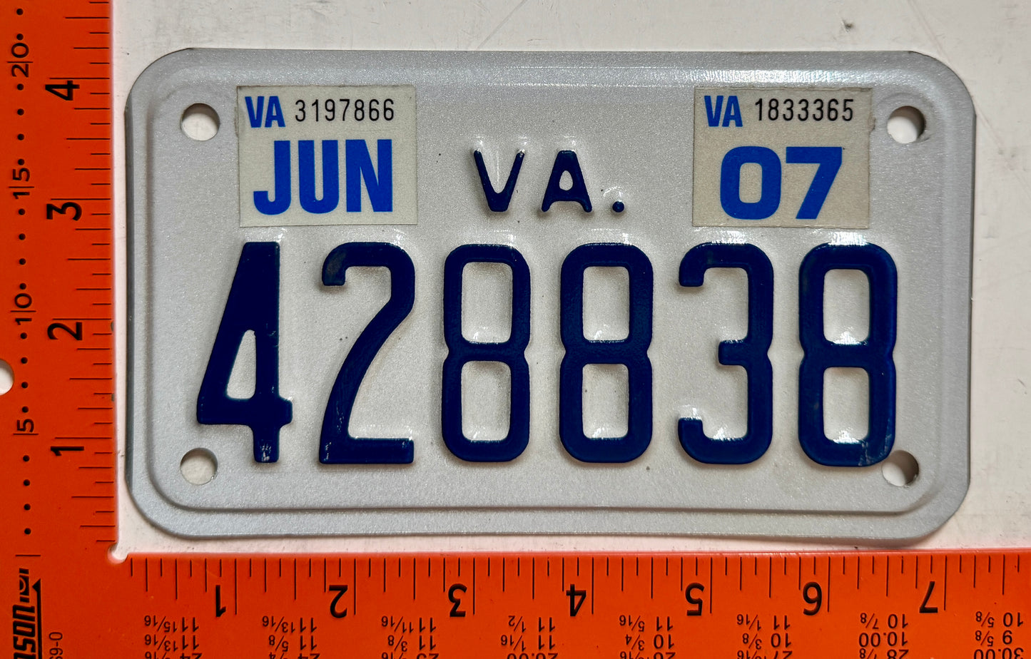 2007 Virginia #428838 Motorcycle License Plate