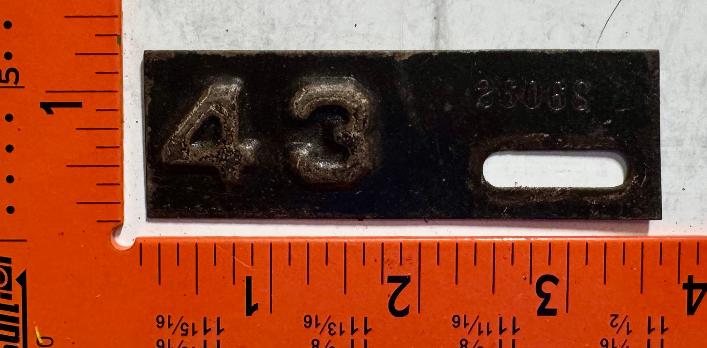 1943 New Jersey #26068 Passenger License Plate Date Tab