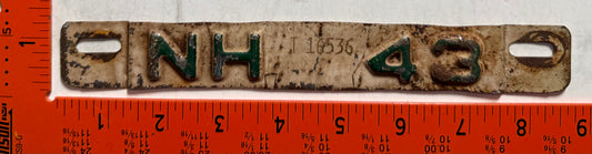 1943 New Hampshire #T 16536 Passenger License Plate Date Tab