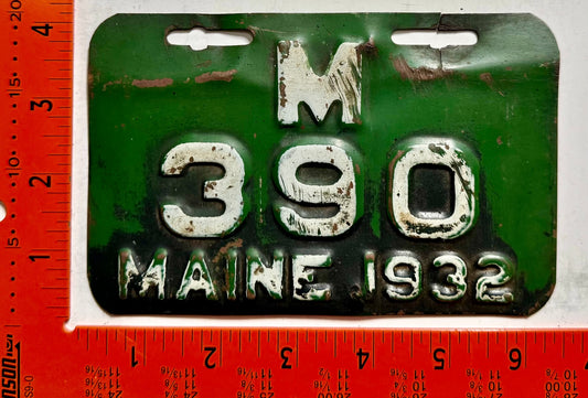 1932 Maine #M/390 Motorcycle License Plate