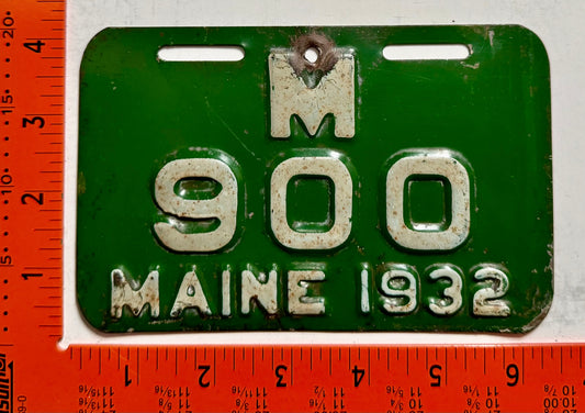 1932 Maine #M/900 Motorcycle License Plate