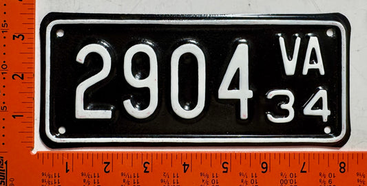 1934 Virginia #2904 Motorcycle License Plate (Repaint)