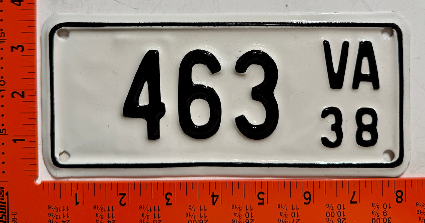 1938 Virginia #463 Motorcycle License Plate (Repaint)