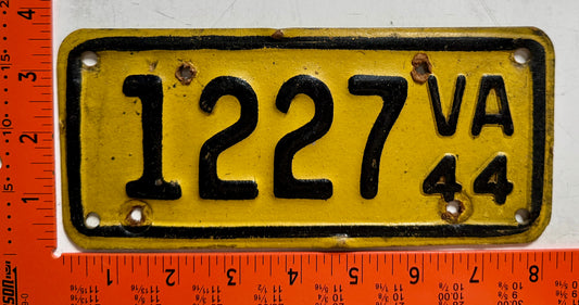 1944 Virginia #1227 Motorcycle License Plate