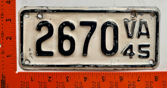 1945 Virginia #2670 Motorcycle License Plate
