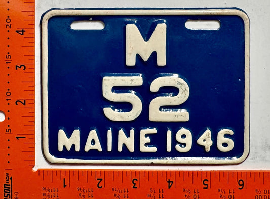 1946 Maine #M/52 Motorcycle License Plate (Repaint)