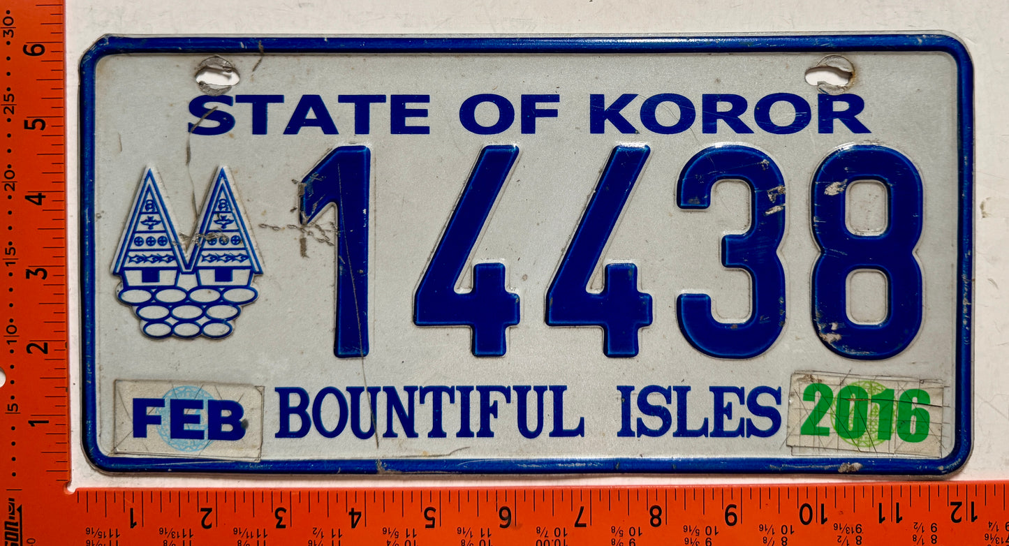 2016 Koror, Palau #14438 Passenger License Plate