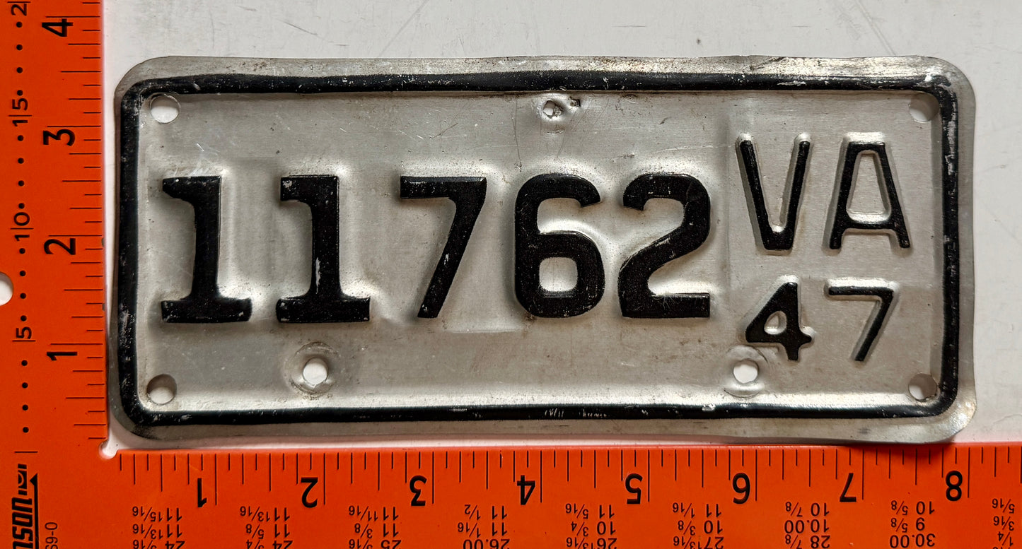 1947 Virginia #11762 Motorcycle License Plate
